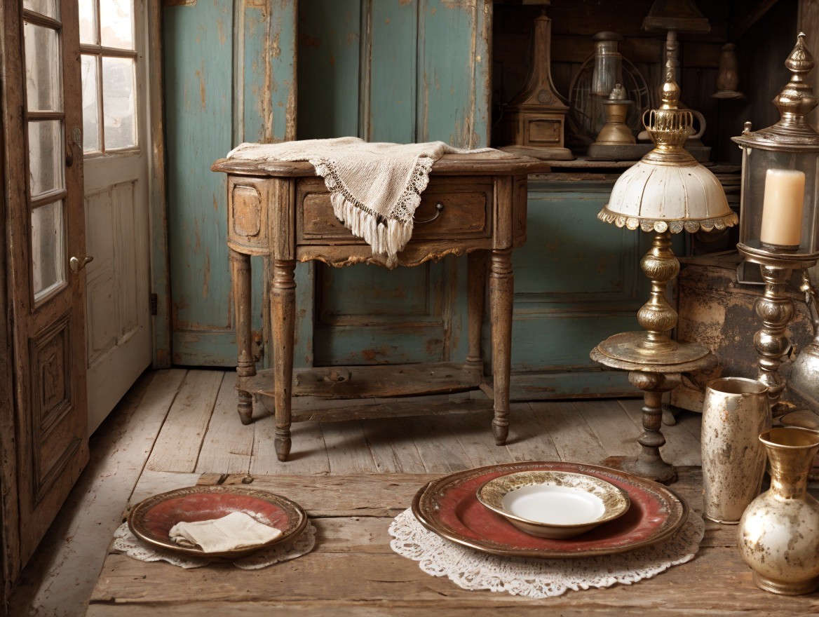 Rustic Interior with Vintage Table and Antique Decor