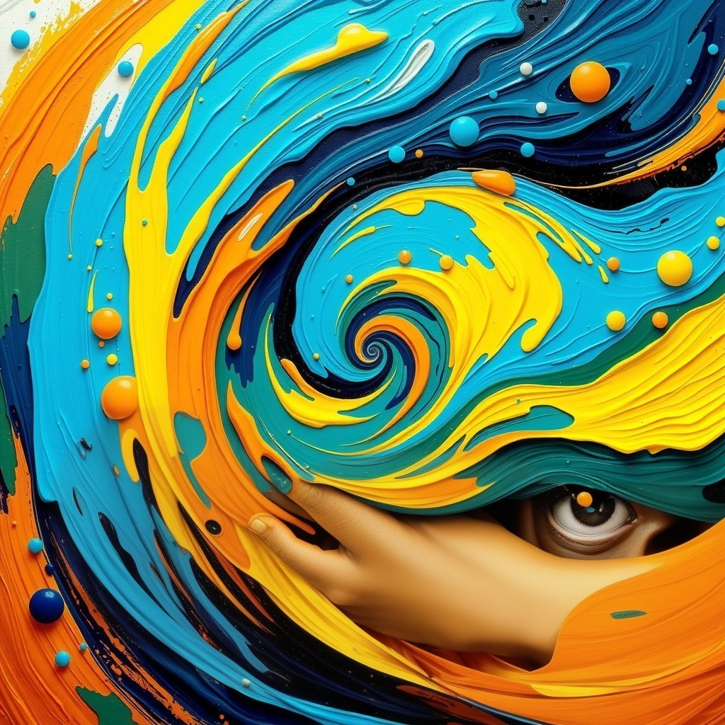 Close-Up of Eye Surrounded by Colorful Paint Swirls