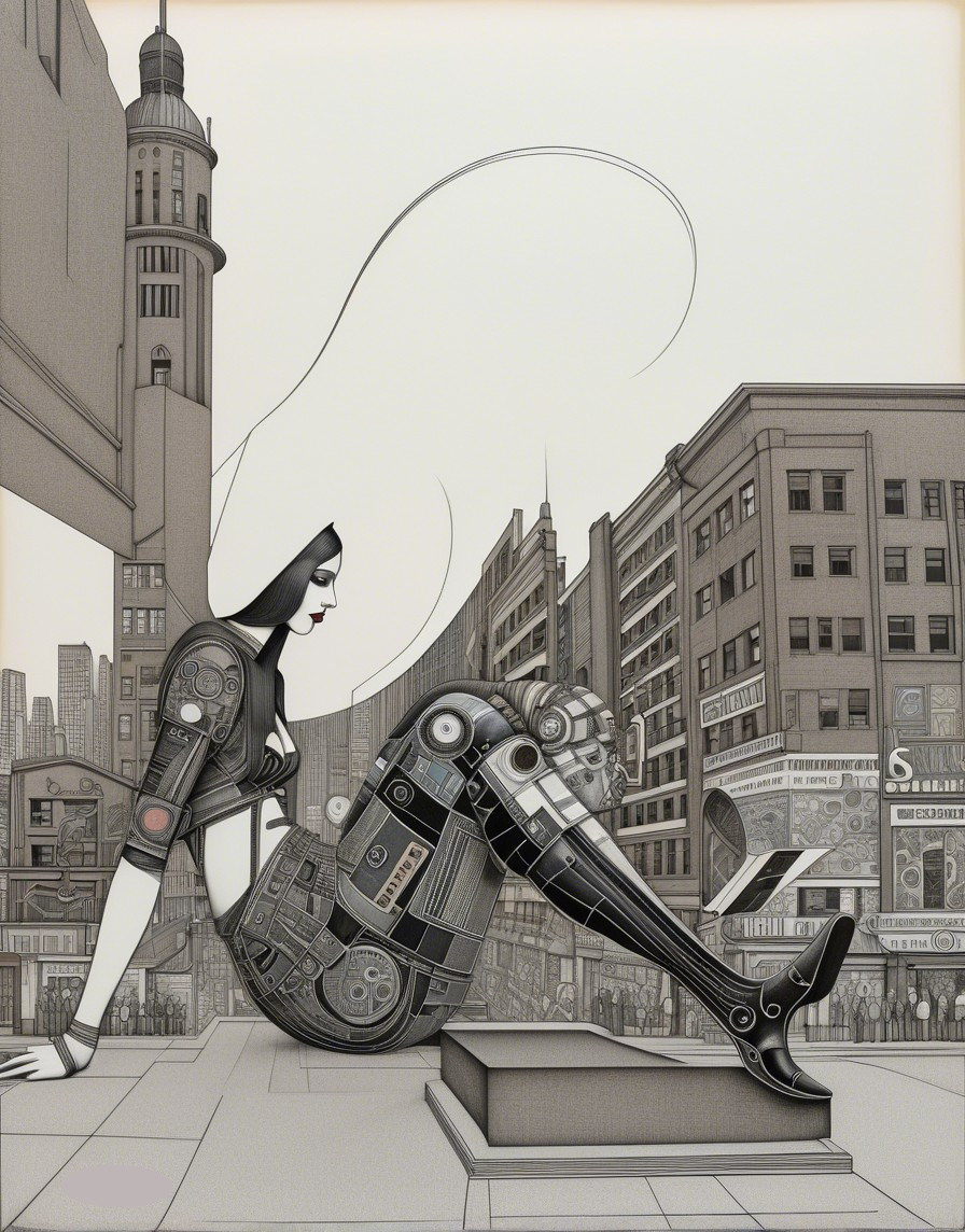 Futuristic Humanoid Figure in Urban Setting