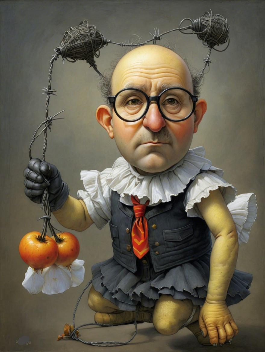 Whimsical Clown Figure with Oversized Glasses and Props
