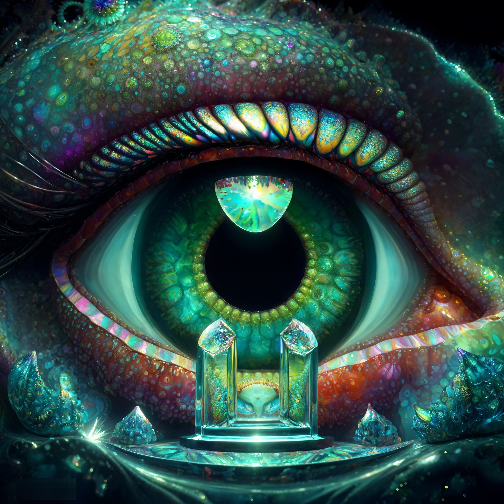 Colorful Eye Surrounded by Intricate Patterns and Textures