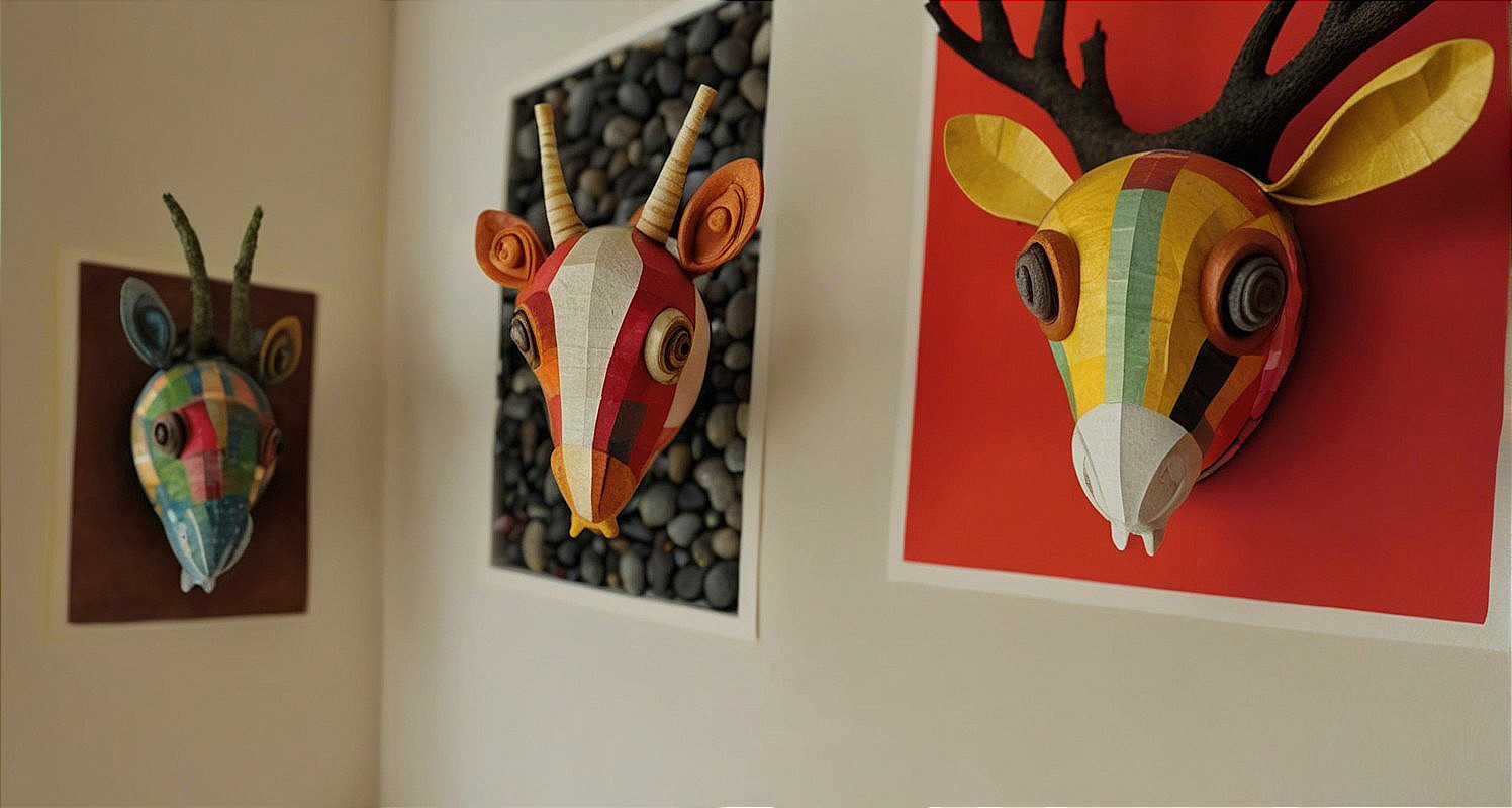 Abstract Animal Head Sculptures in Vibrant Colors