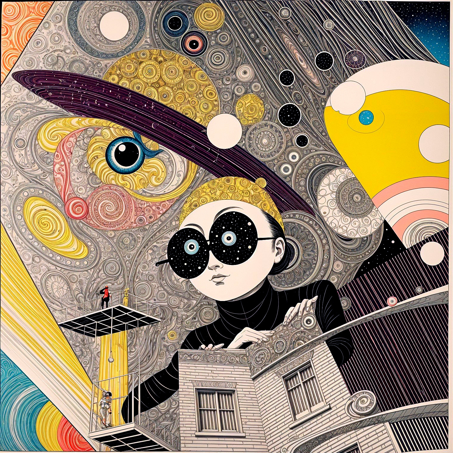 Cosmic Whimsical Scene with Surreal Elements