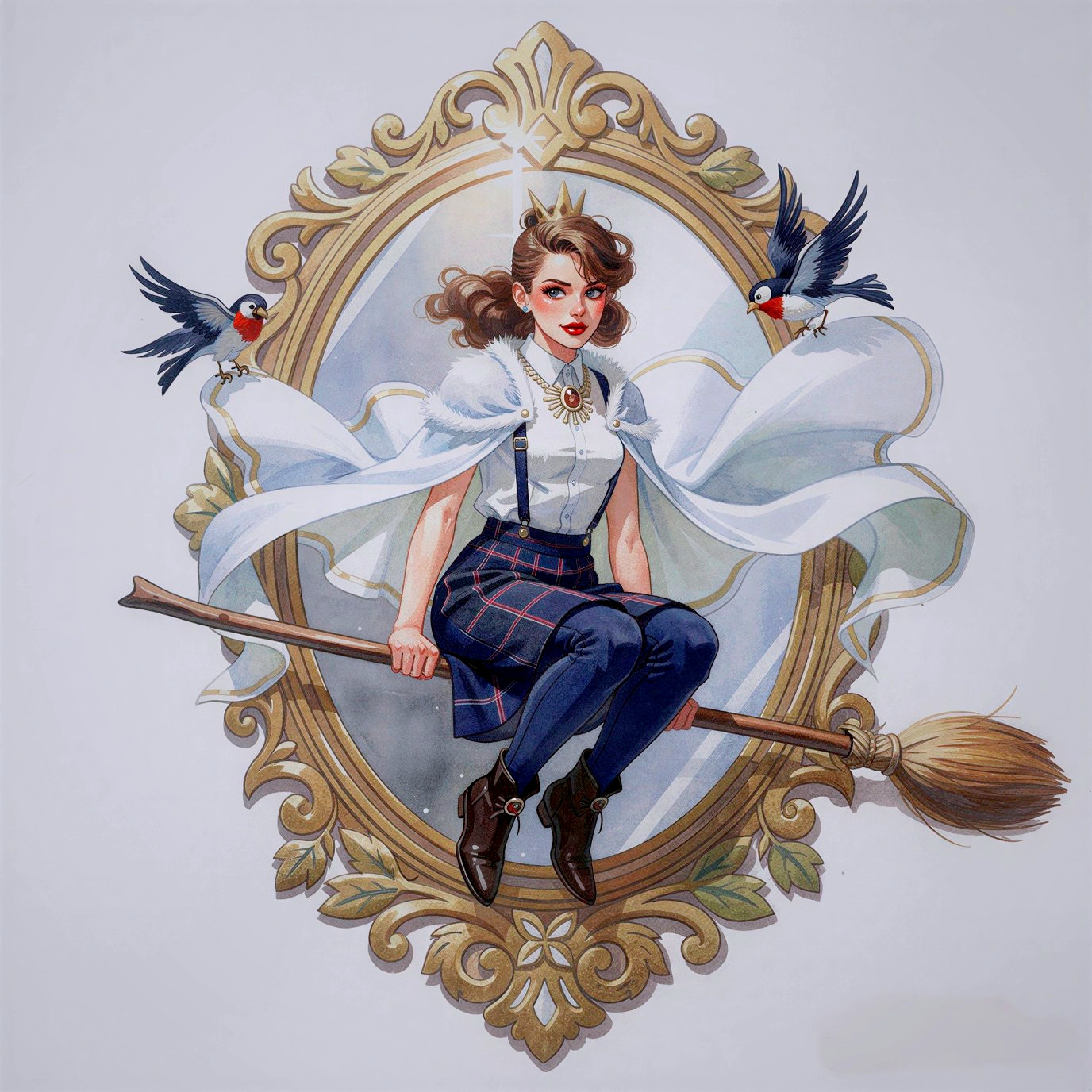 Fantasy Illustration of Princess on Broomstick