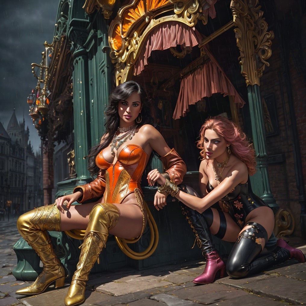 Stylish Women in Urban Setting with Bold Fashion Choices