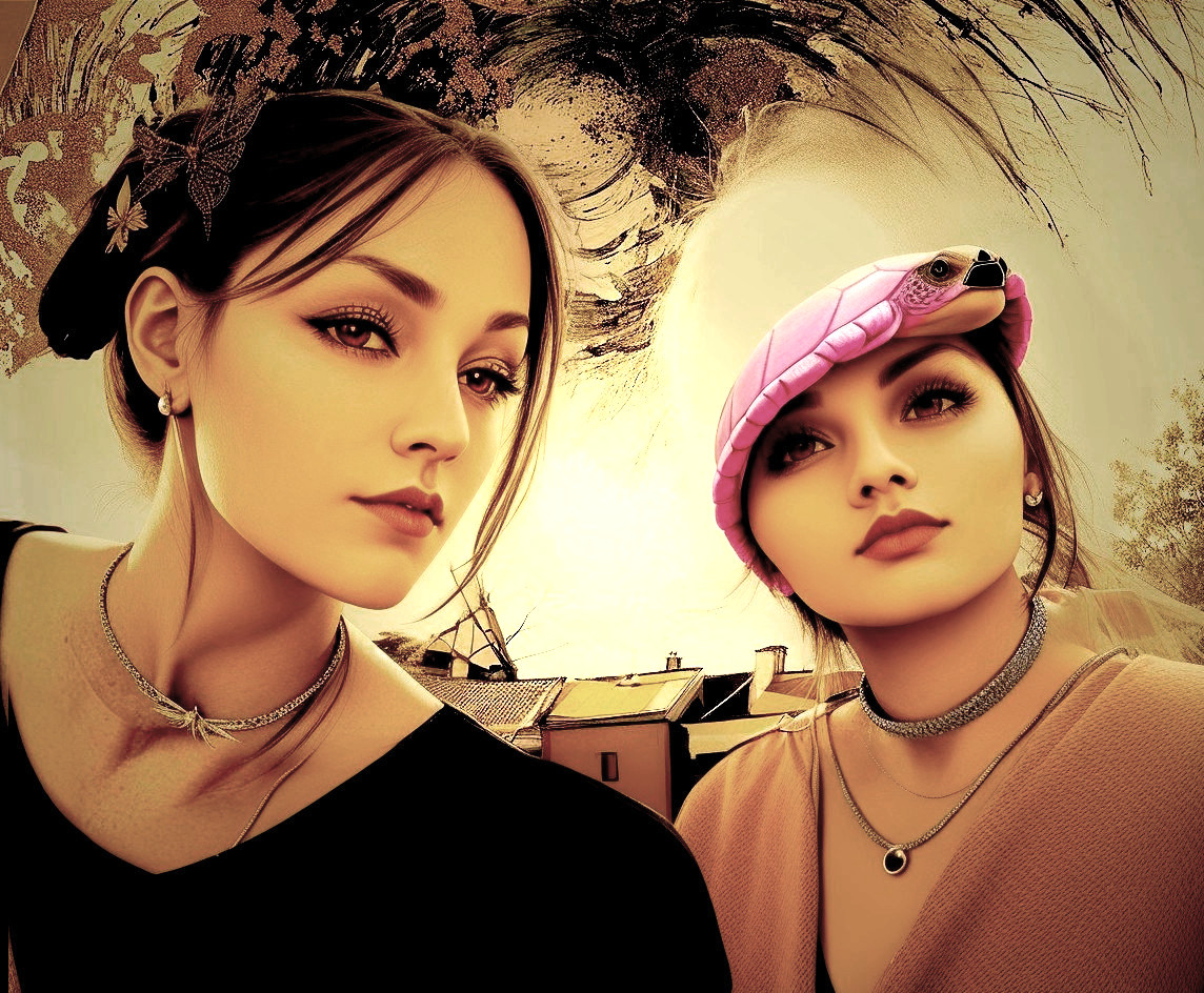 Stylized Women with Abstract Background and Fashion Contrast