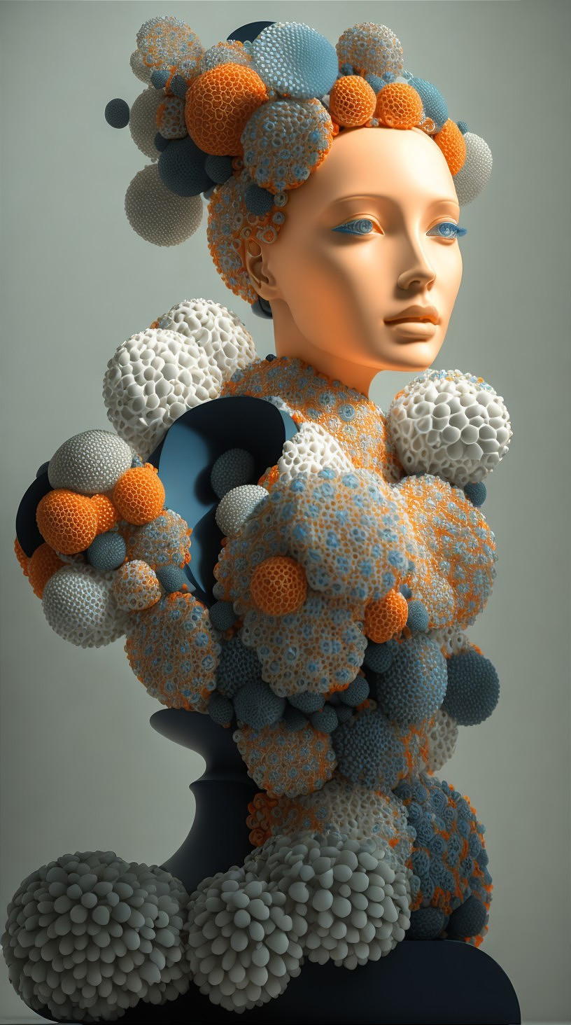 Abstract Sculpture with Colorful Textured Orbs
