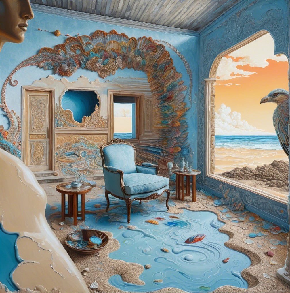 Surreal Room with Beach Sunset and Shell Patterns