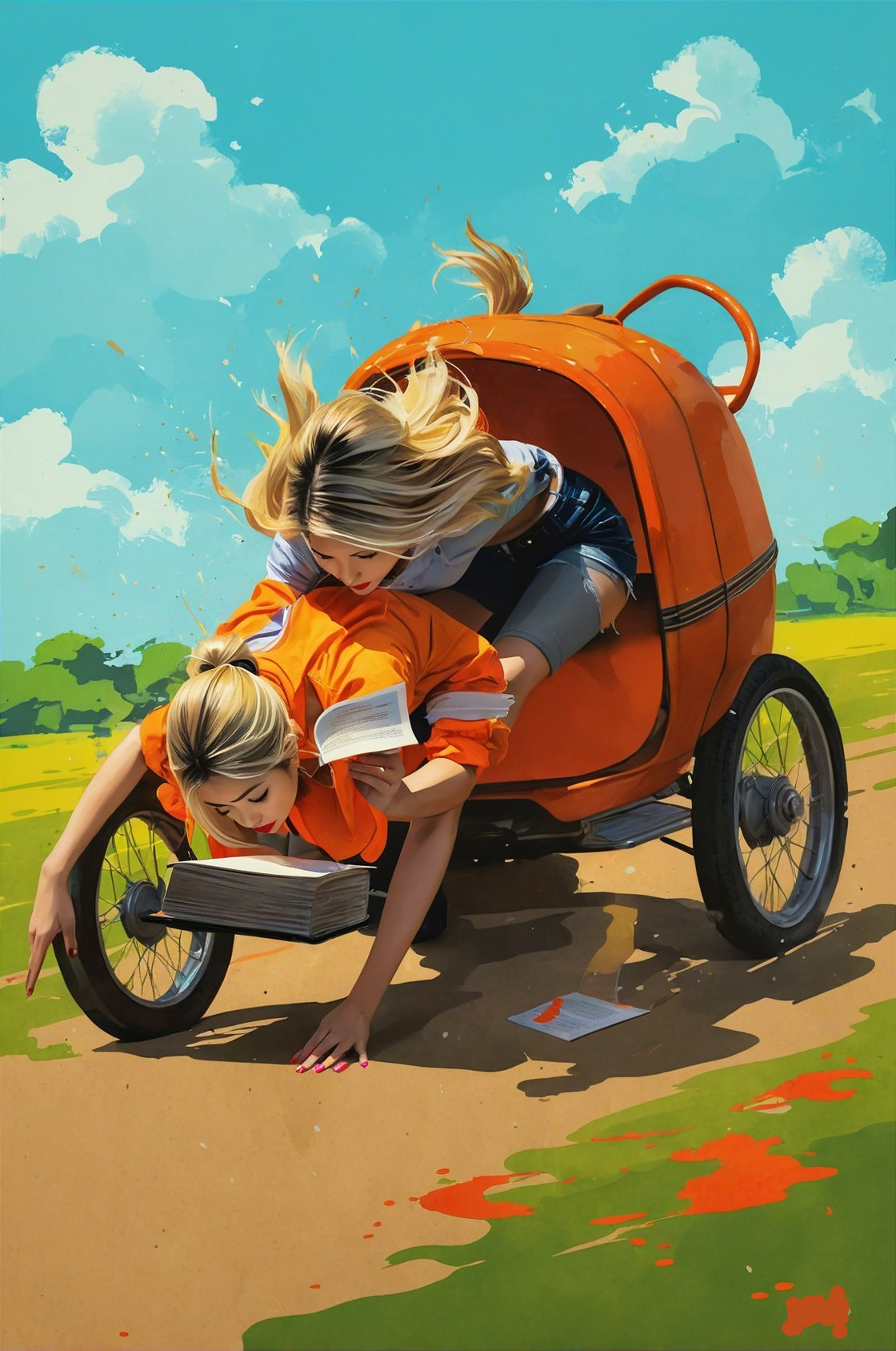 Girls Racing in a Colorful Cartoon Landscape
