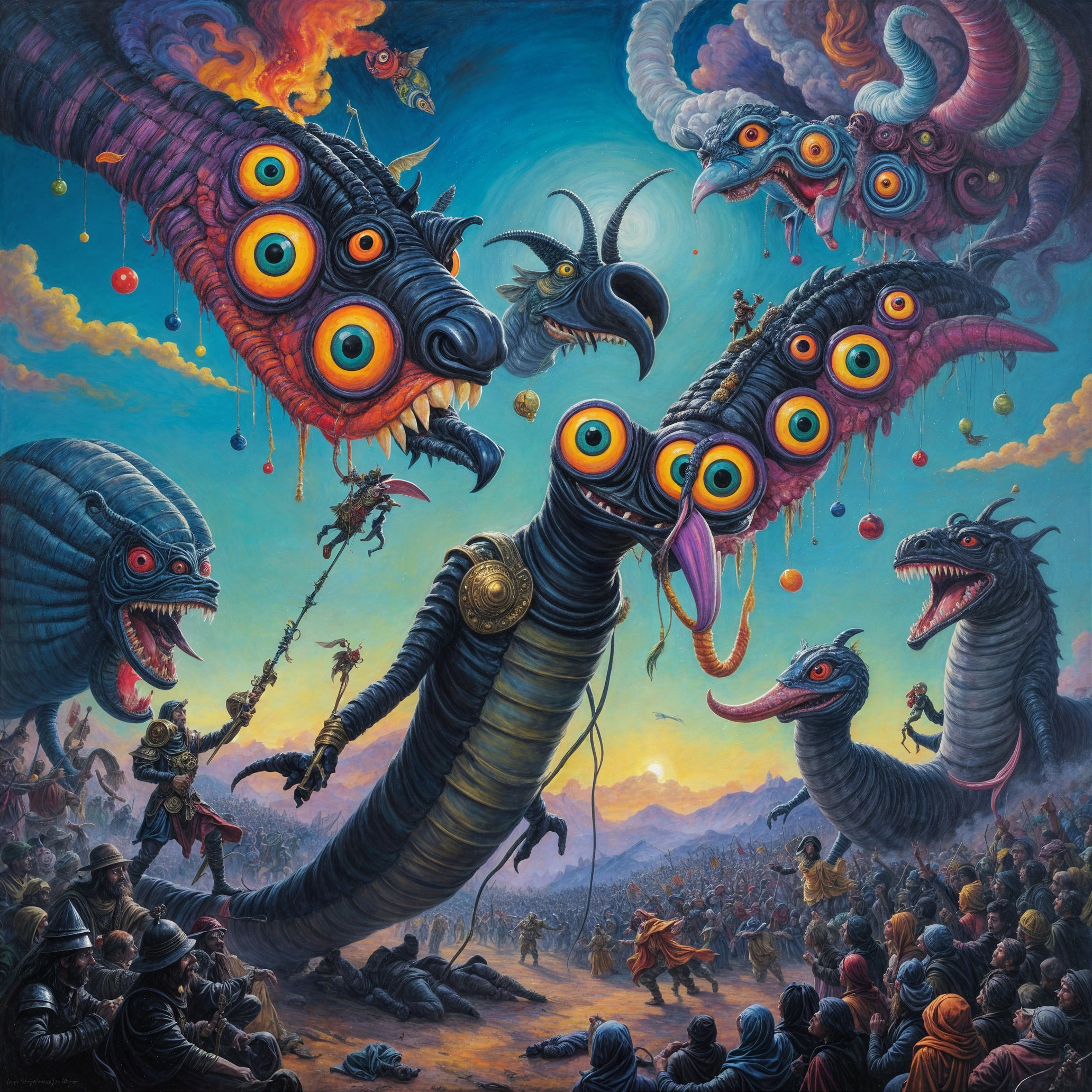 Colossal Creature Overlooks Chaotic Landscape Scene