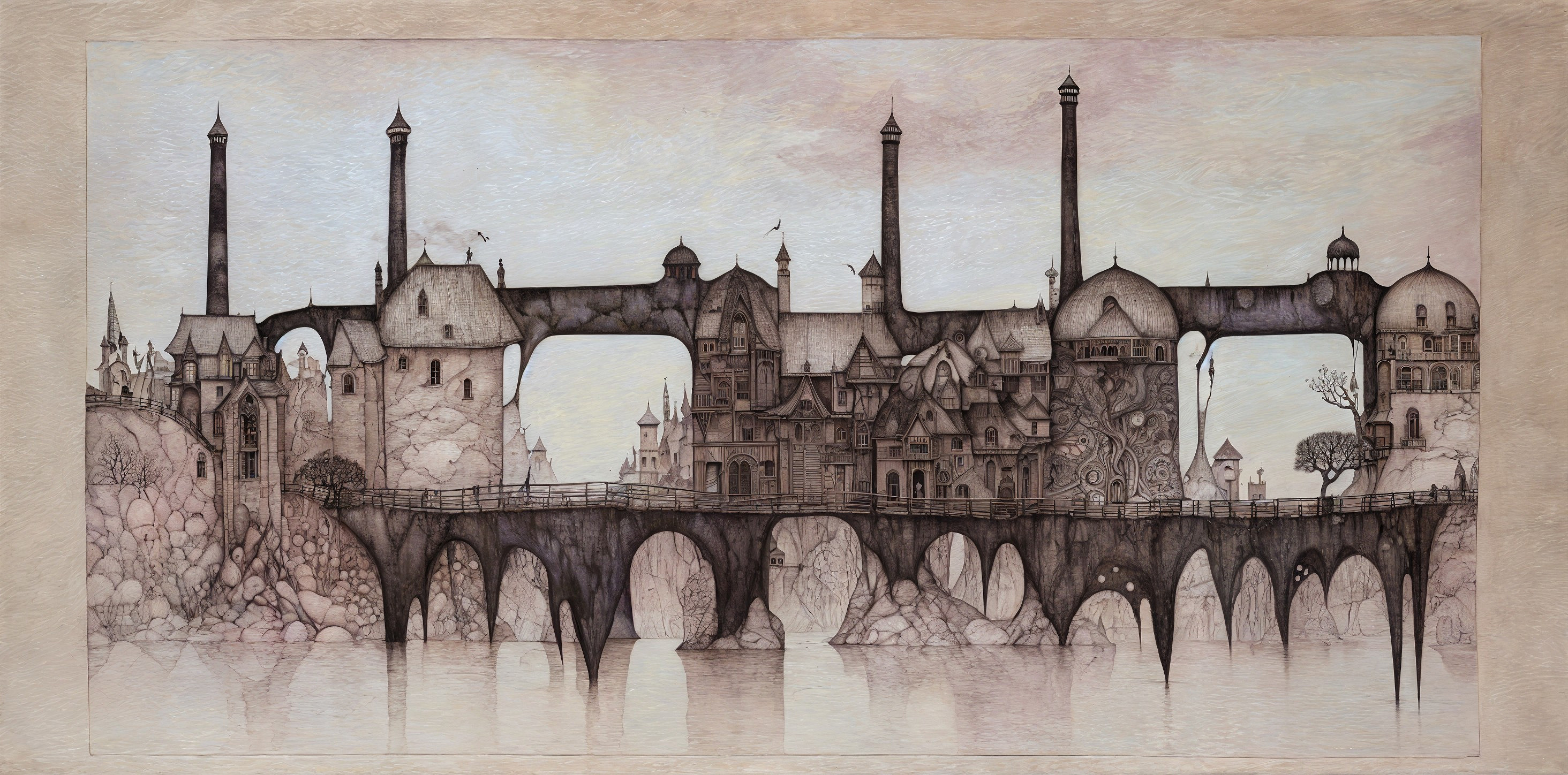 Whimsical Fantasy City Skyline with Diverse Architecture
