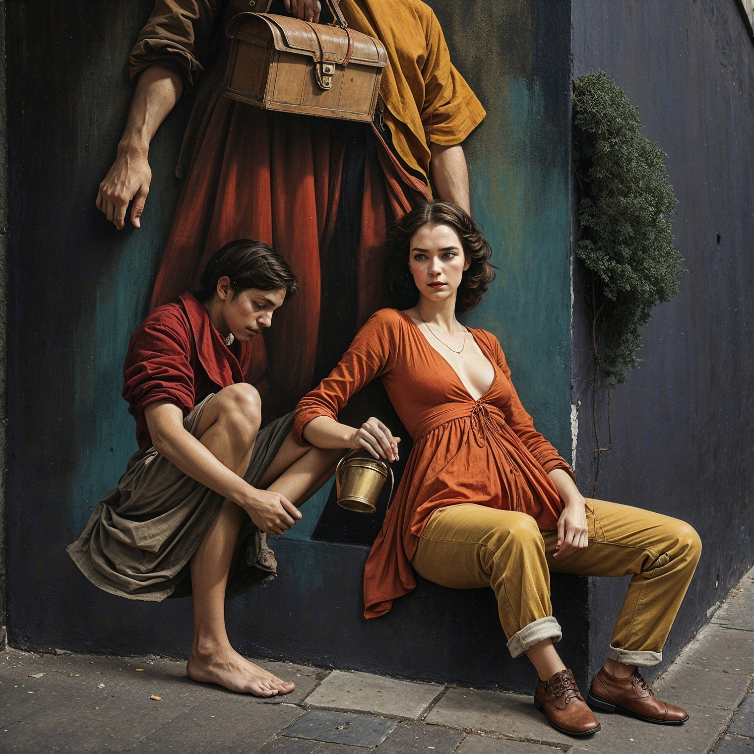 Women in Urban Setting with Mural Background