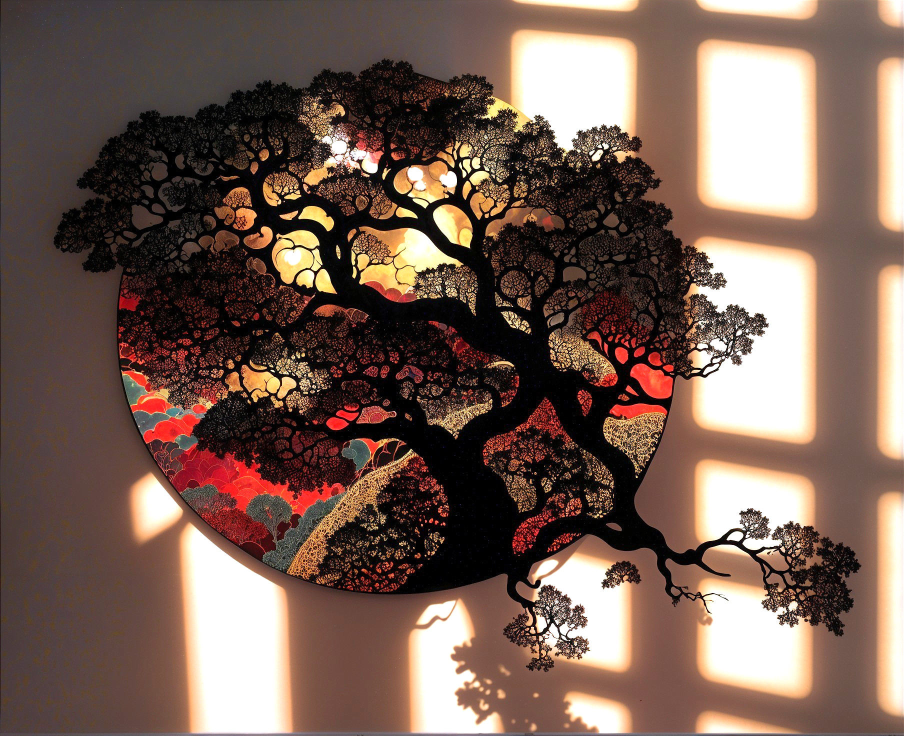 Intricate Tree Silhouette Against Vibrant Background