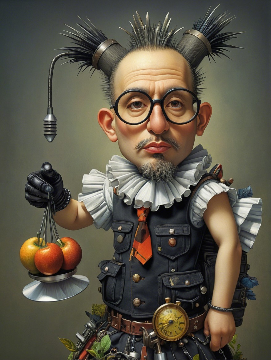 Whimsical Character with Punk-Inspired Outfit and Oranges