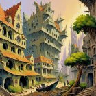 Psychedelic Painting of an Alien Landscape with Architecture