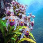 Oil Painting of White Orchids on Light Blue Background