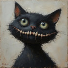 Large-eyed black cat with whimsical features and charm