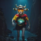 Mystical Figure Surrounded by Vibrant Stained Glass Patterns