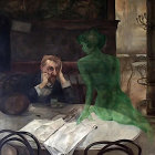 Surreal Composition of Woman's Face and Foliage