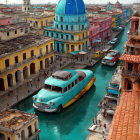 Surreal Cityscape with Colorful Buildings and Canal