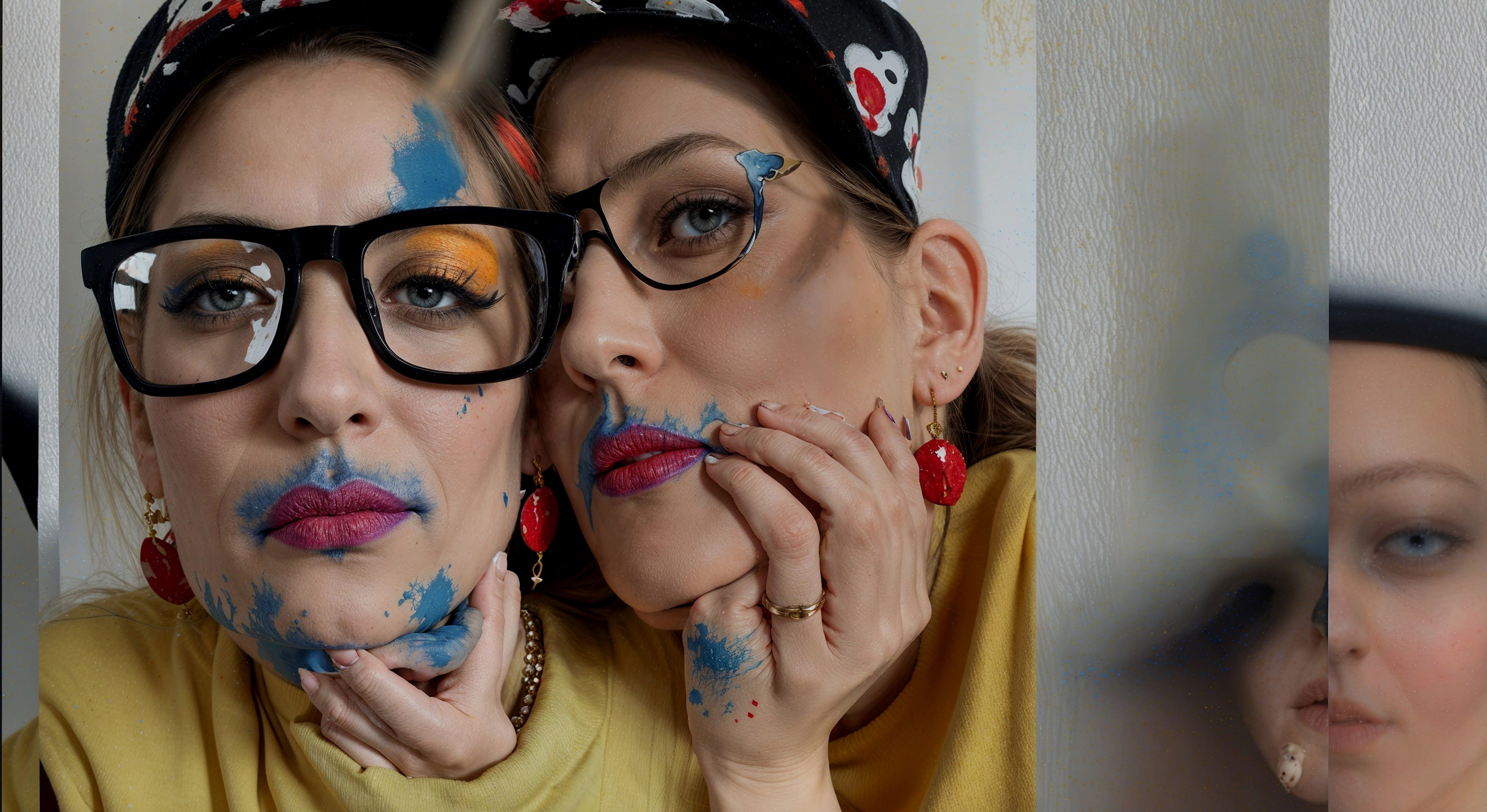 Women in Colorful Makeup with Oversized Glasses