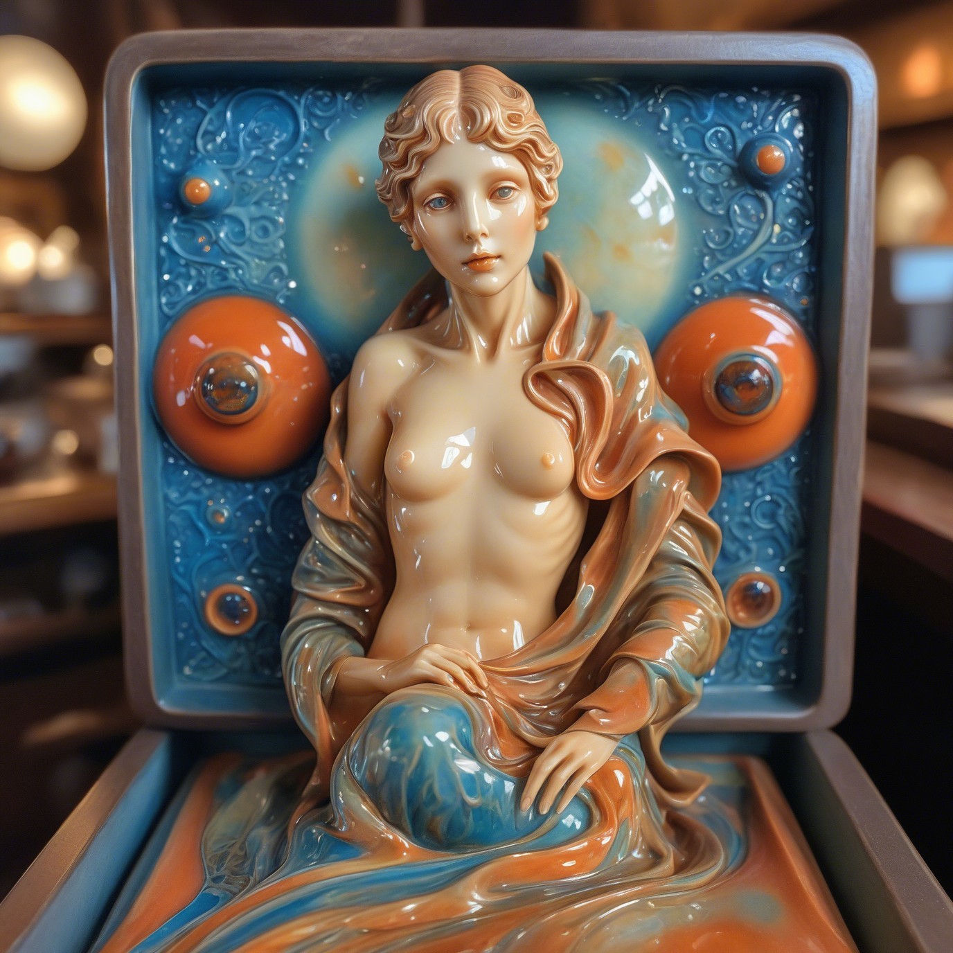 Intricate Ceramic Sculpture of a Nude Angelic Woman