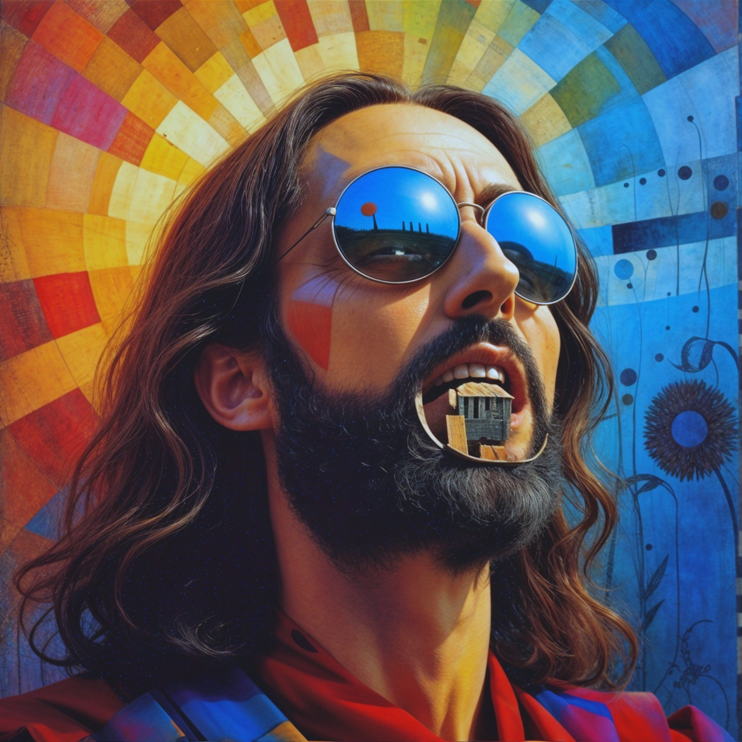 Surreal Digital Painting of a Man with Shack Inside Mouth