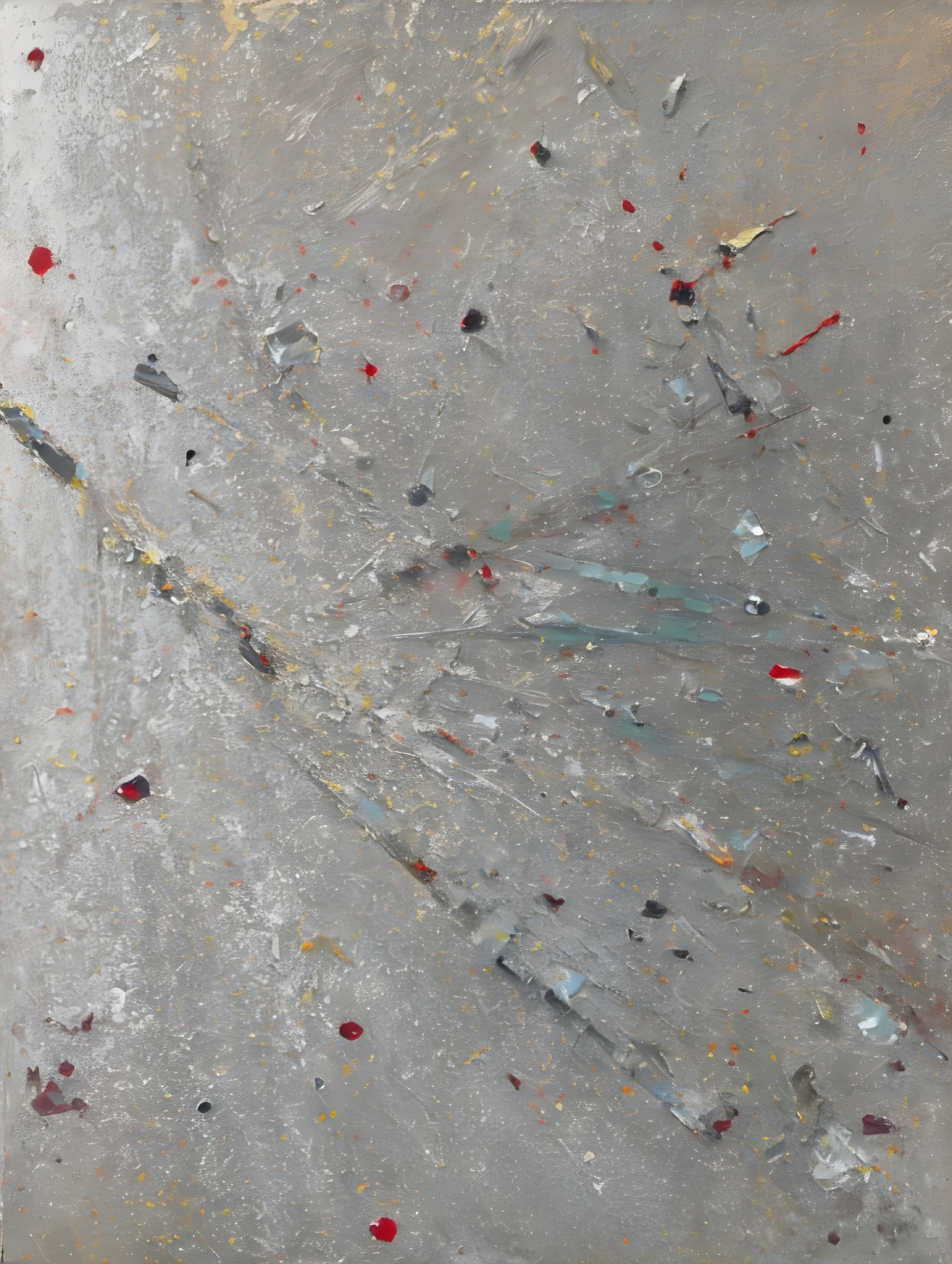 Dynamic Gray, Red, and Black Abstract Painting on Textured Silver Background