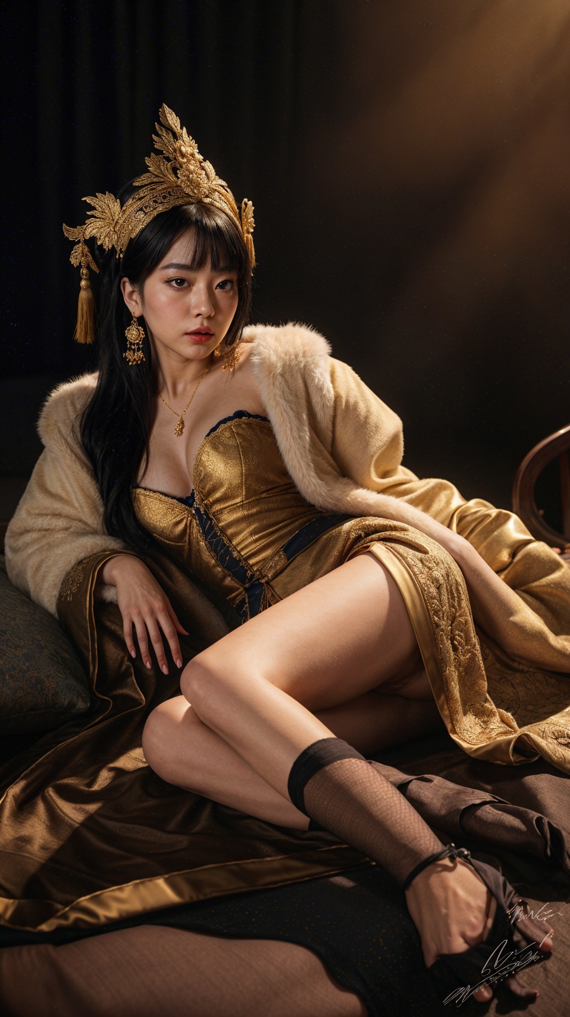 Portrait of a Woman in Elegant Golden Ensemble