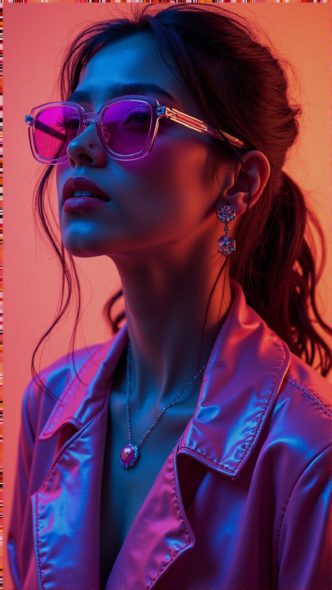 Stylish Individual in Metallic Jacket and Pink Sunglasses
