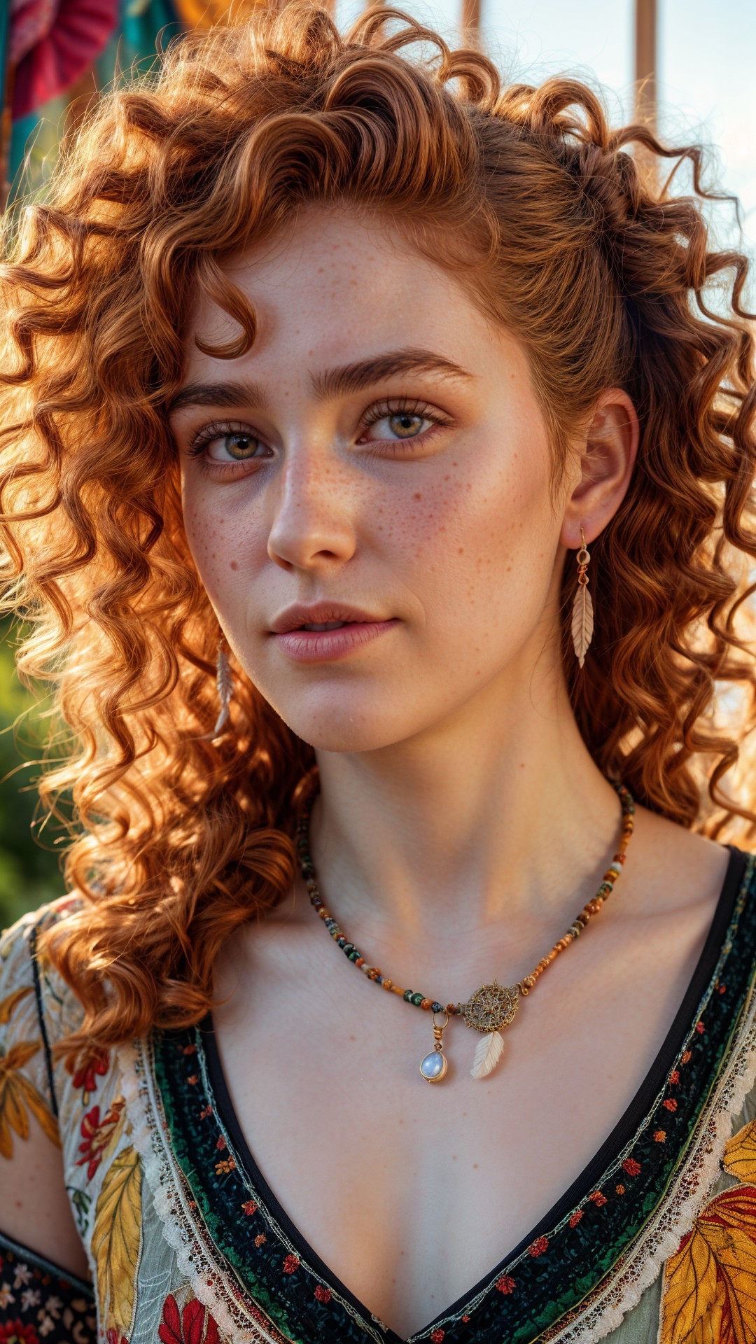 Young woman with red hair in sunny outdoor setting