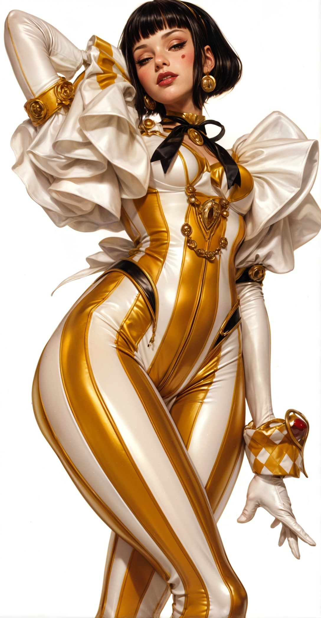 Stylish Figure in Gold and White Fashion Outfit