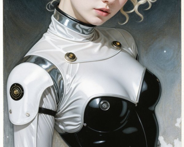 Futuristic Portrait of a Young Woman in High-Tech Outfit