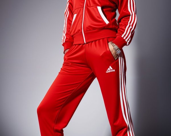Stylish Model in Red Adidas Tracksuit and Sneakers