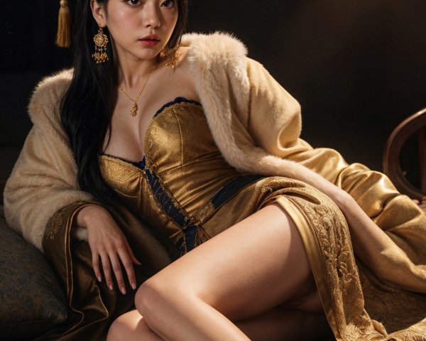 Portrait of a Woman in Elegant Golden Ensemble
