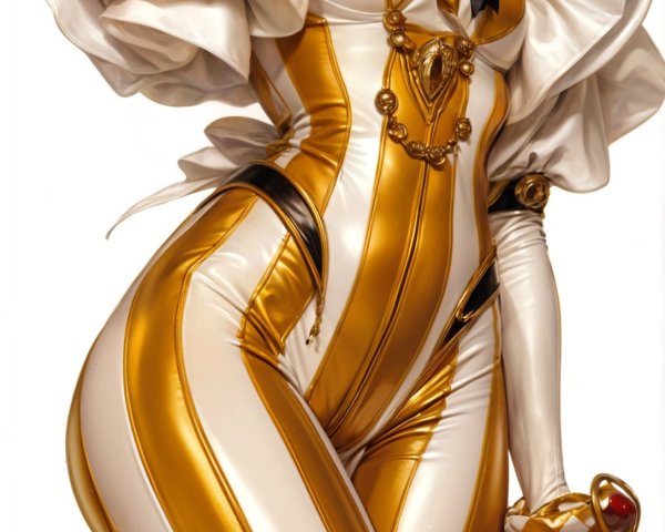 Stylish Figure in Gold and White Fashion Outfit