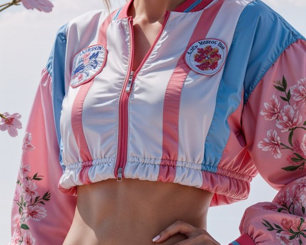 Cropped Bomber Jacket with Floral Embroidery and Pastels