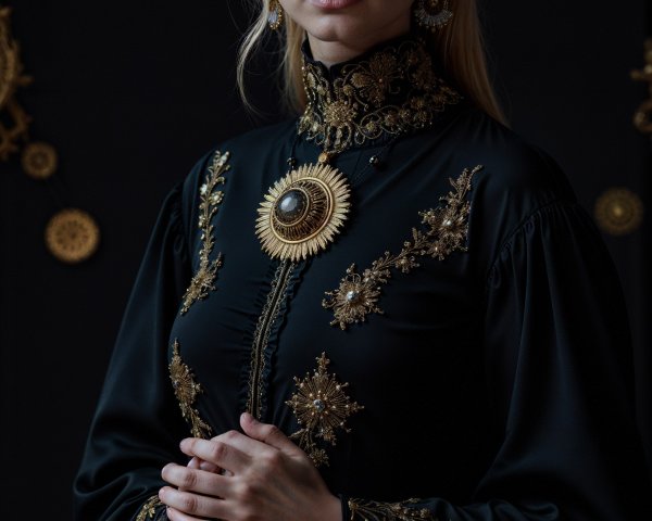 Mystical Woman in Elegant Black Garment with Halo
