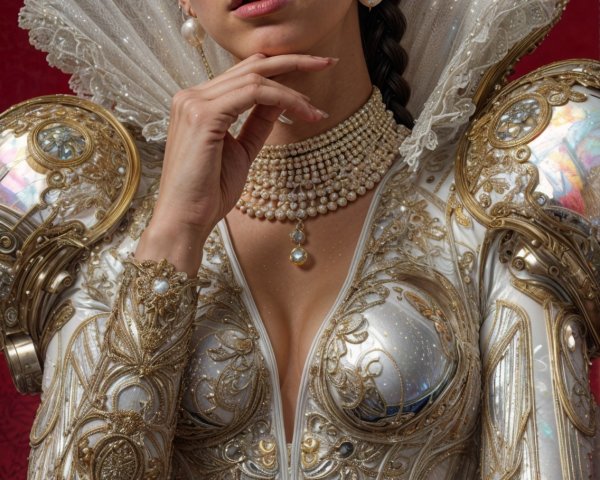 Regal Outfit with Golden Embellishments and Ruffles