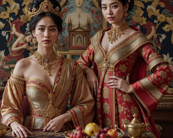 Elegantly Dressed Women in Traditional Attire