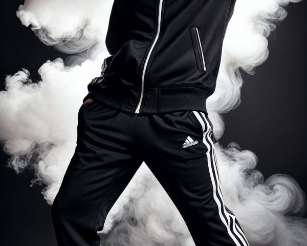 Model in Black Adidas Tracksuit with Smoke Effects