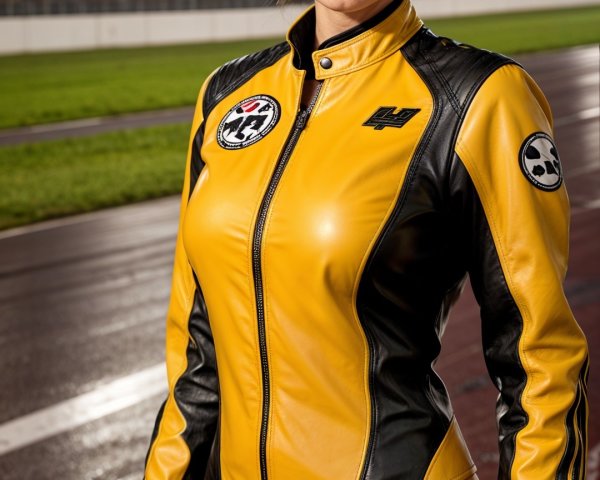 Confident Woman in Racing Suit on Illuminated Track