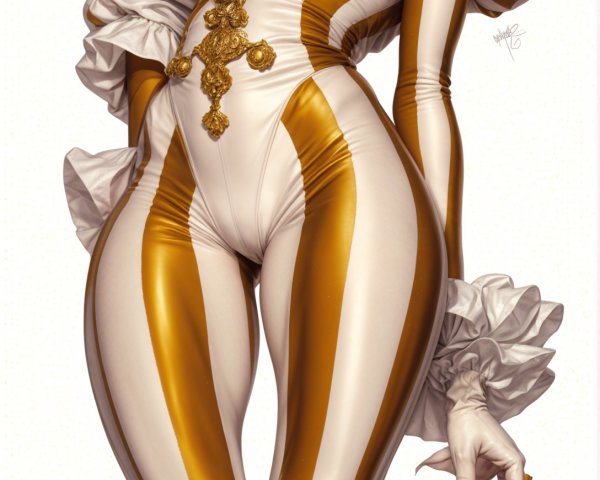 Character in Gold and White Striped Bodysuit