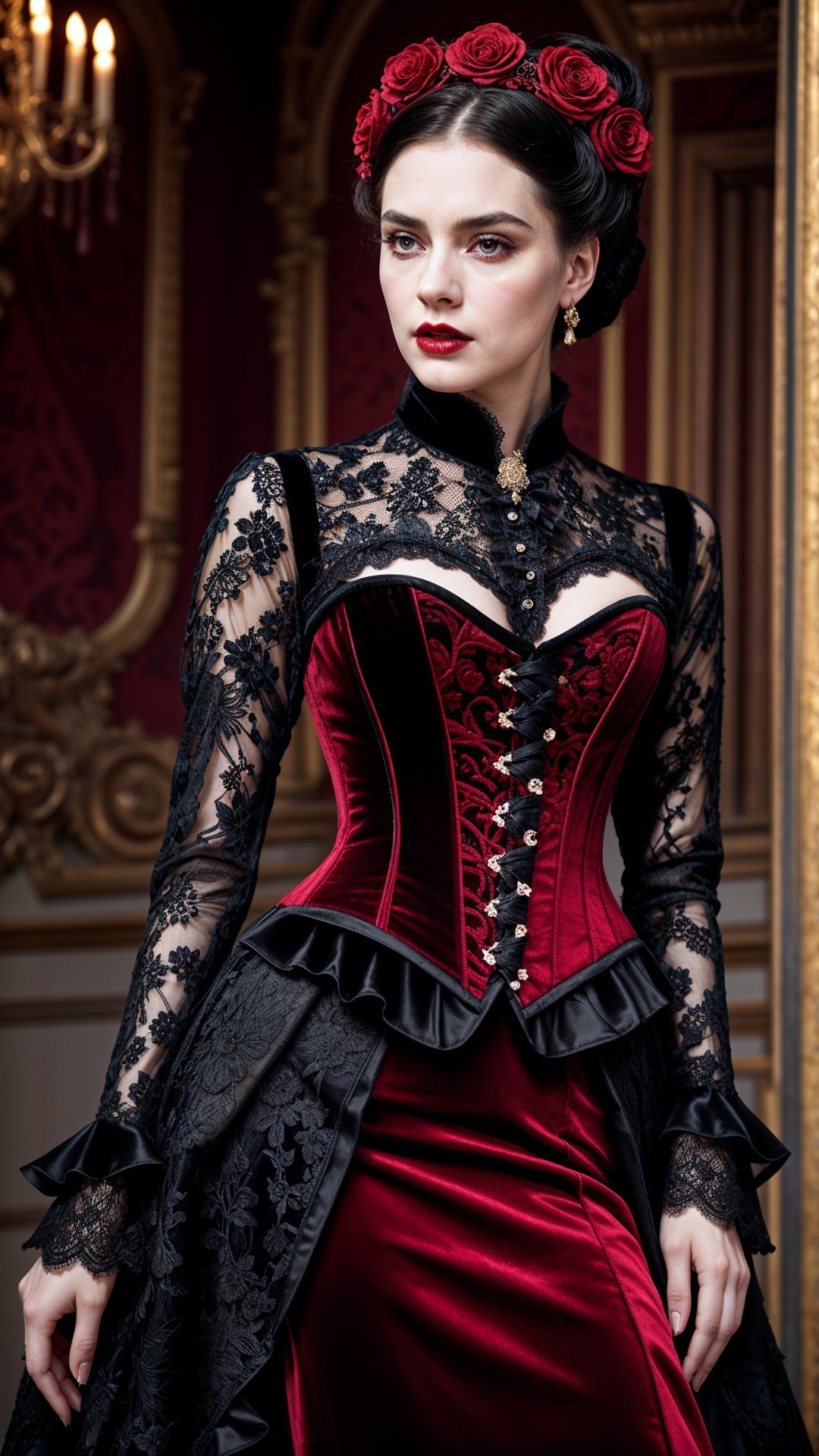 Gothic-Inspired Fashion with Elegant Red and Black Elements