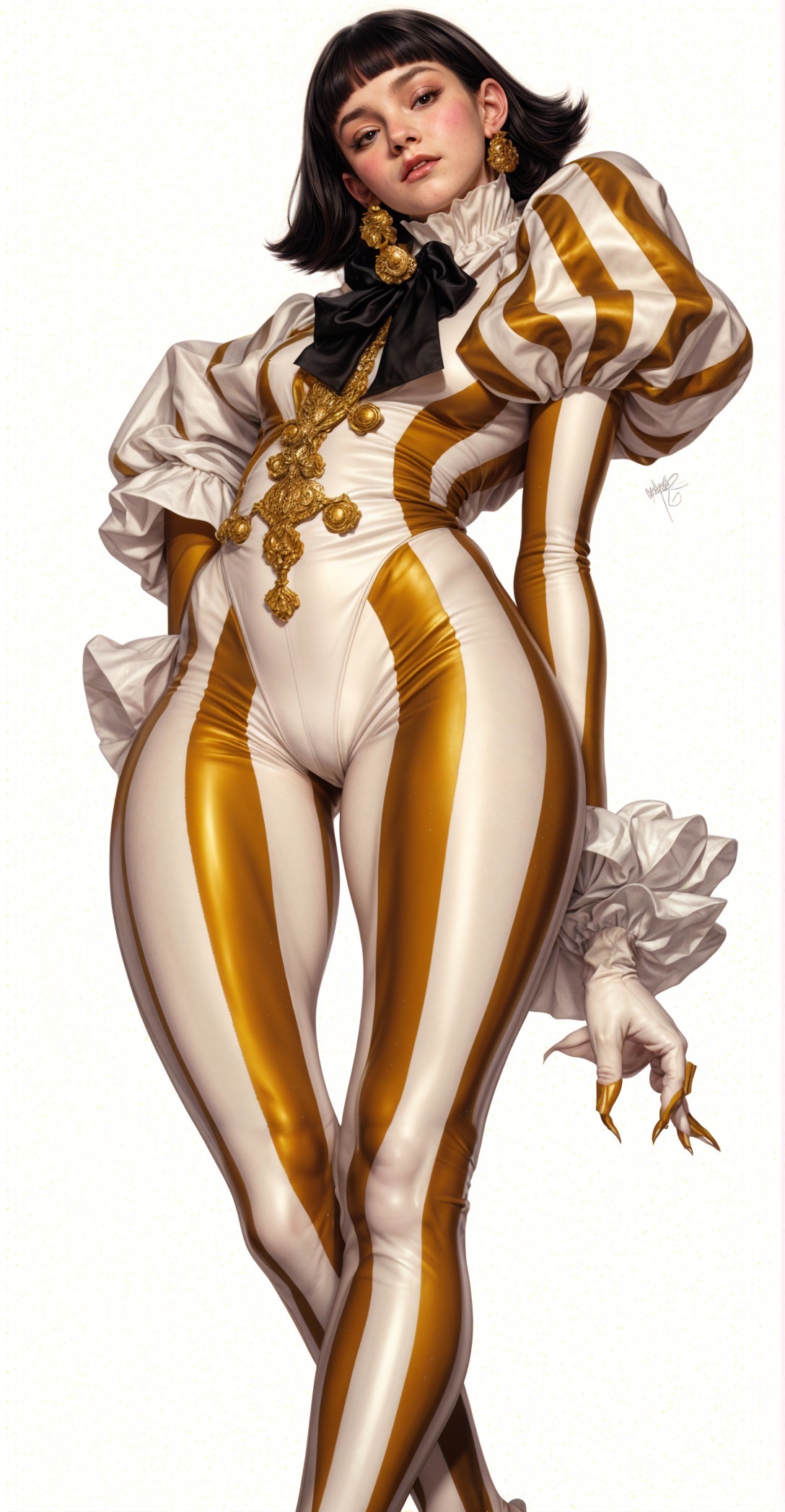 Character in Gold and White Striped Bodysuit