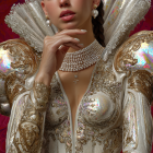 Futuristic Silver Bodysuit with Golden Detailing