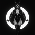 Confident Figure in Black Bodysuit with Dramatic Lighting