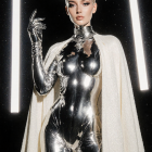 Futuristic Figure in Silver Bodysuit with Halo