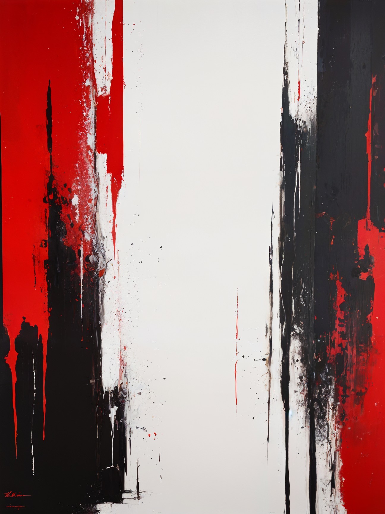Abstract Painting with Bold Red, Black, and White Colors