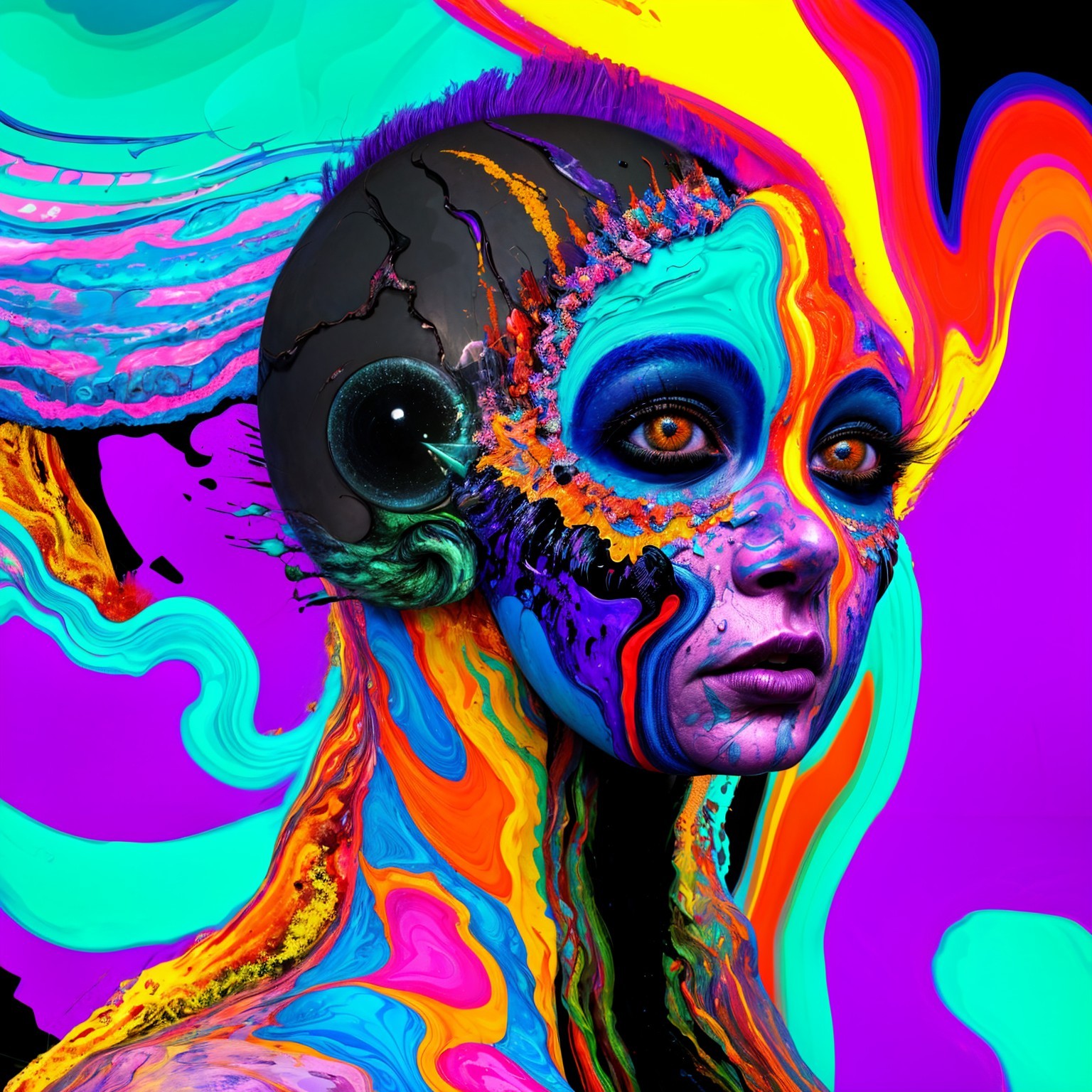 Vibrant Abstract Portrait with Colorful Face Paint